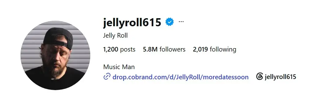 He has since removed the reference to Bunnie Xo from his profile (Instagram/@jellyroll615)