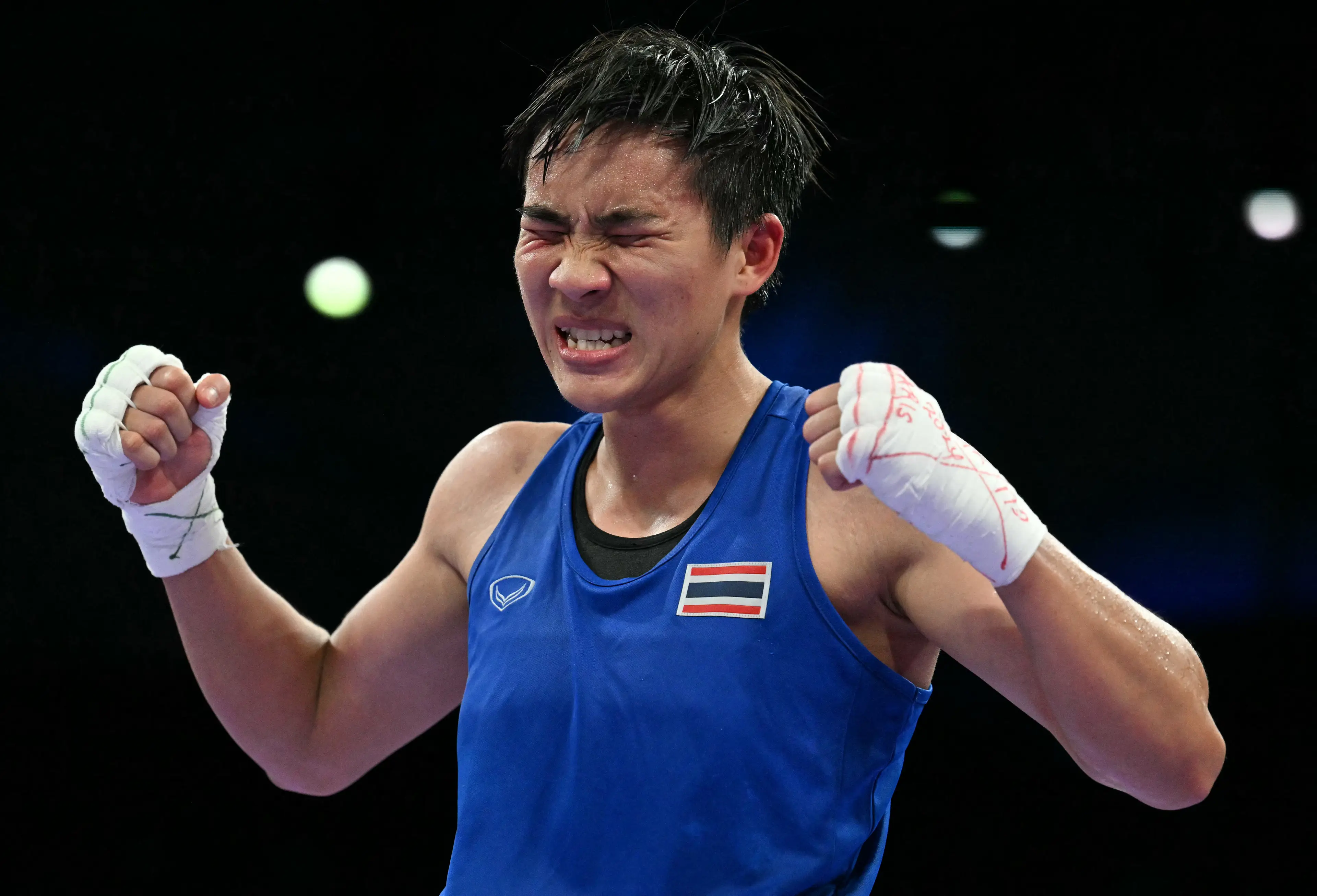 The Thai boxer faces Khelif on Tuesday (6 August). (MOHD RASFAN/AFP via Getty Images)