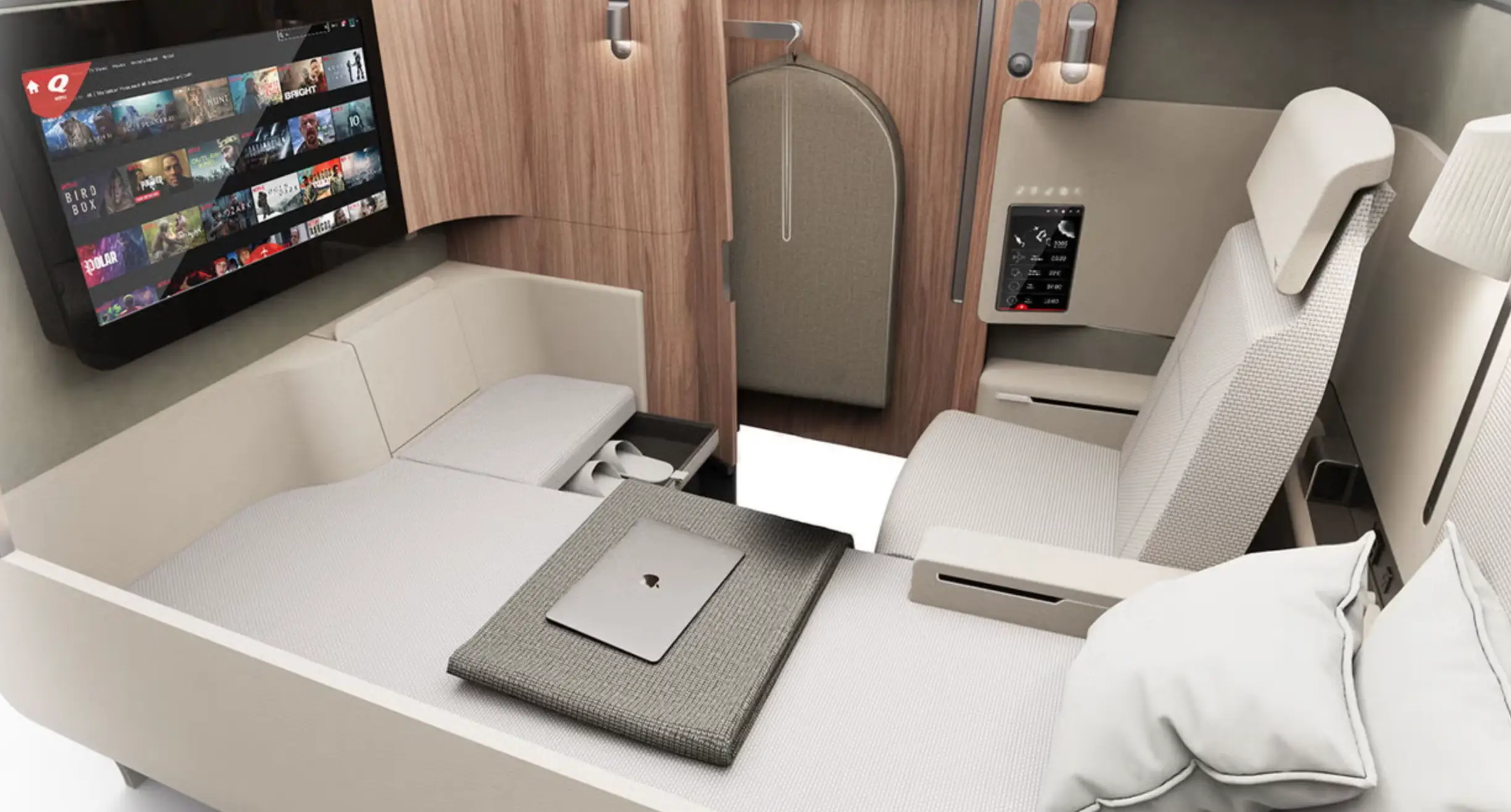 The first class cabins for the 24-hour journey (Qantas)