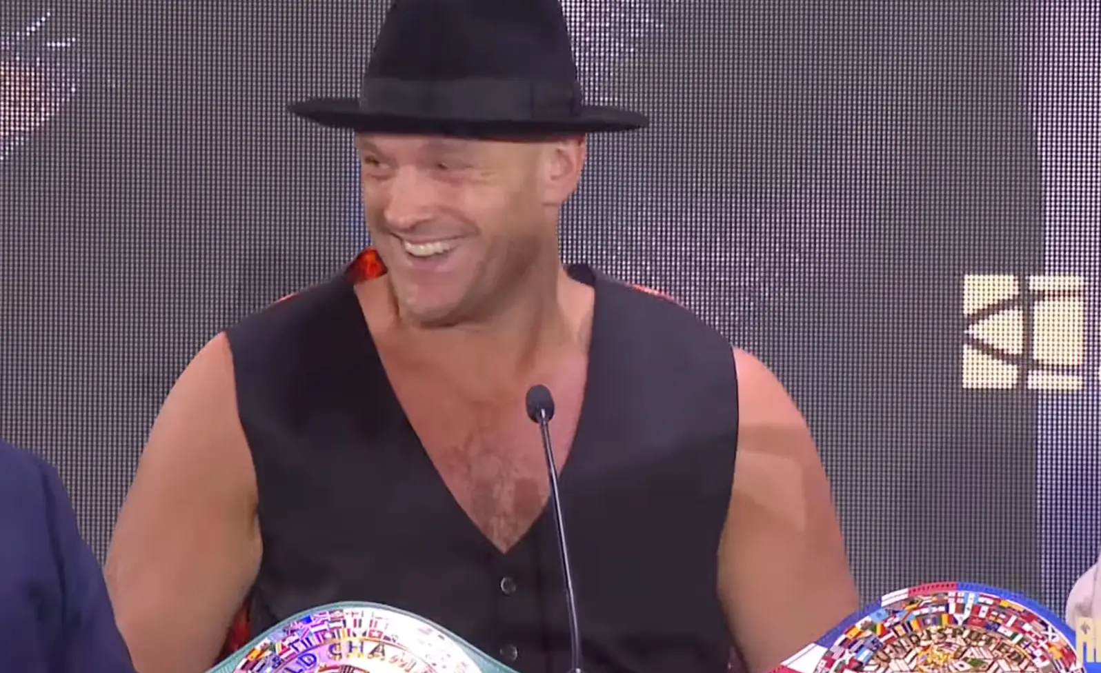 Fury was all smiles at the press conference on Thursday night. (Sky Sports and Ring of Fire)