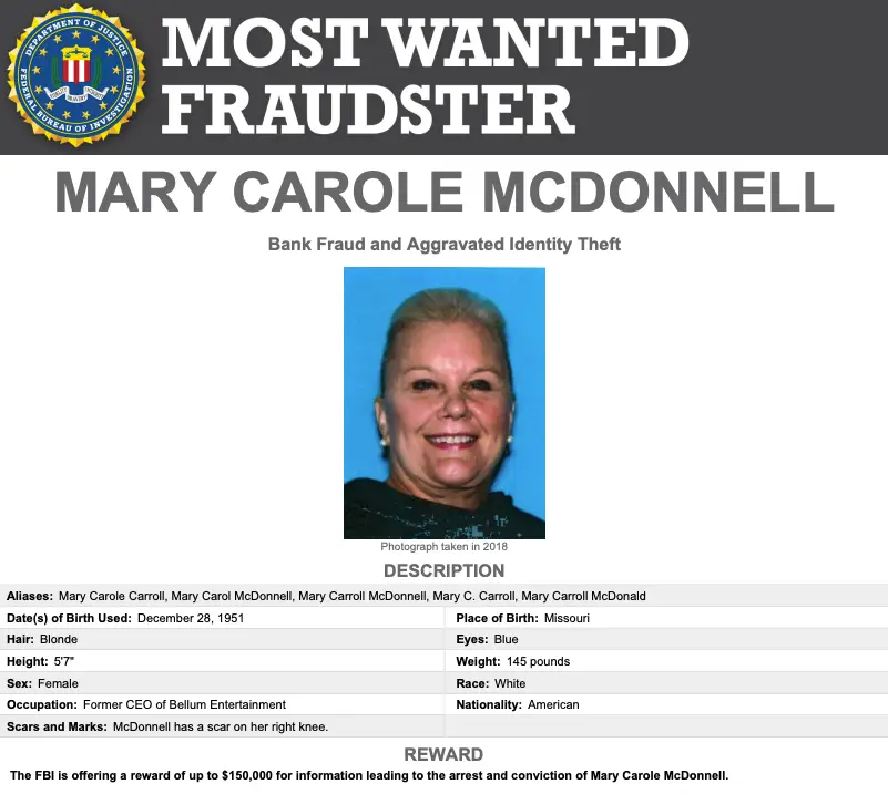 She is on the most wanted list of fraudsters (FBI)