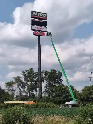 Electrician AJ Gow was stuck for more than six hours inside a sign at a gas station in Illinois (Wilmington Fire Protection District)