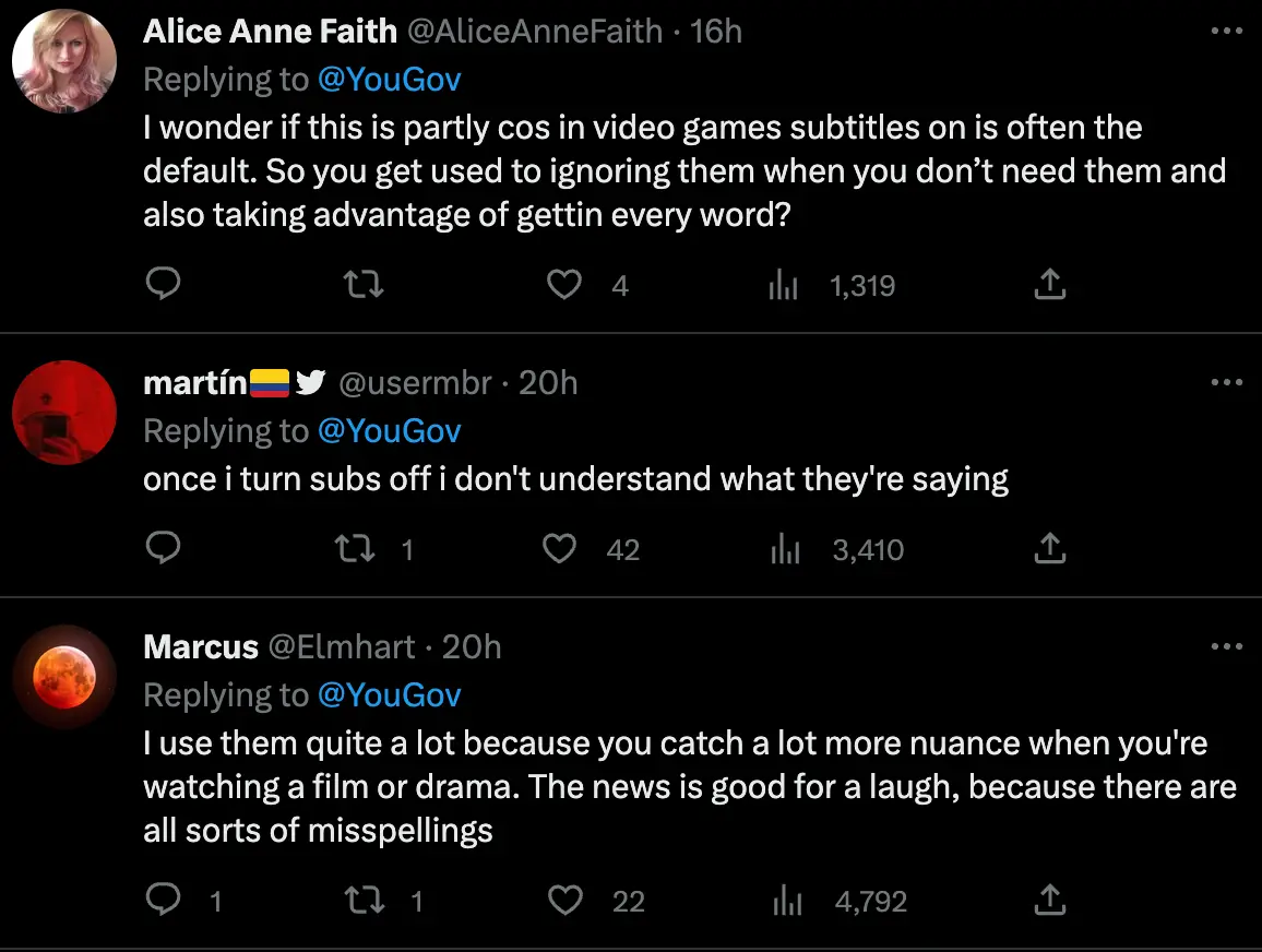 People have flooded to the poll results to share whether they use subtitles or not too.