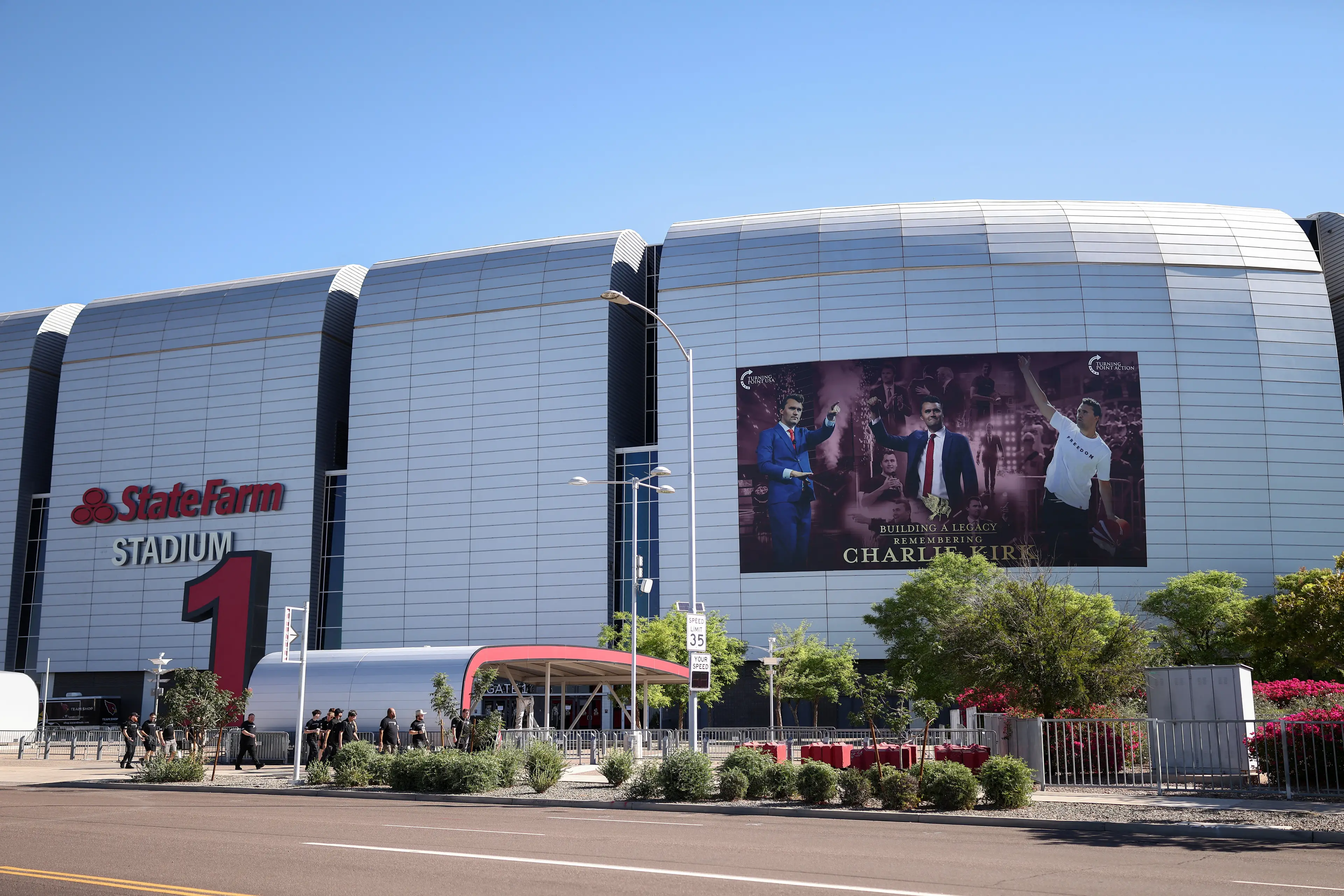 A memorial is taking place at the Arizona State Farm stadium (CHARLY TRIBALLEAU/AFP via Getty Images)