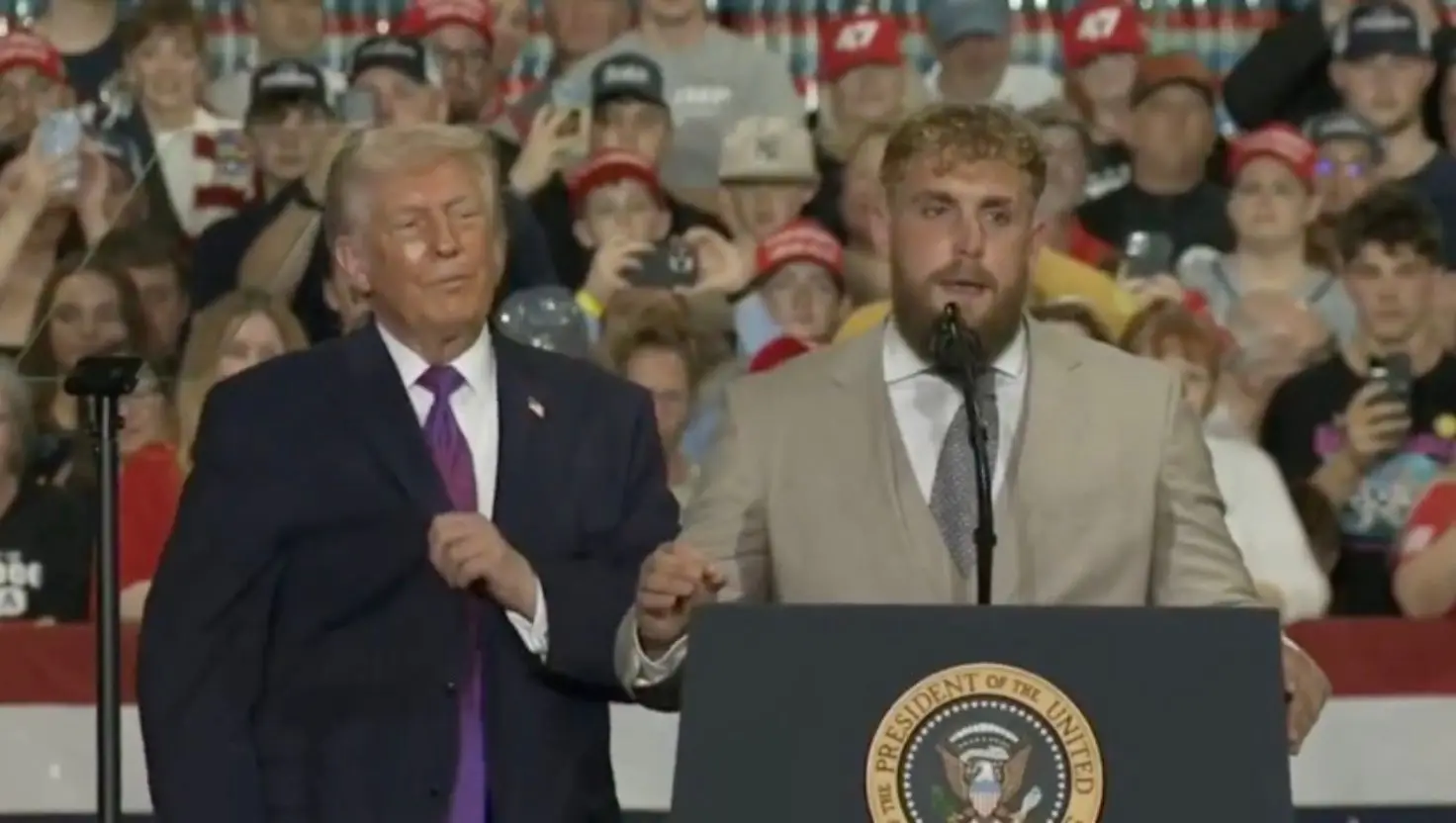 Jake Paul could be seen visibly sweating while addressing a Kentucky rally (Fox News/X)
