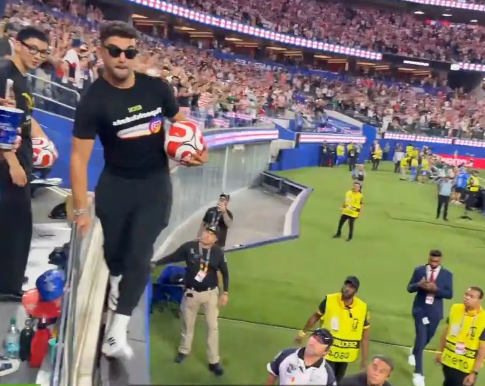 The wannabe pitch invader took his sweet time in entering the field (