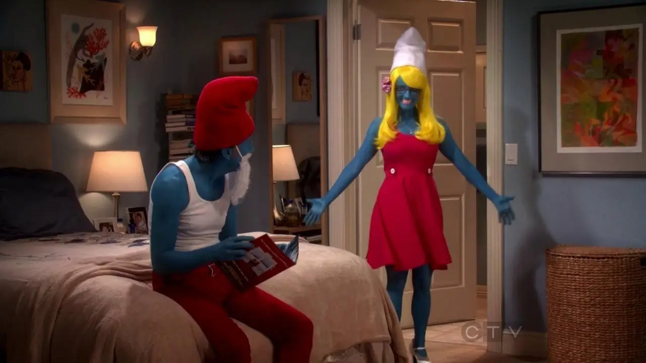 Melissa Rauch and Simon Helberg spent hours getting Smurfed up for the episode (CBS)