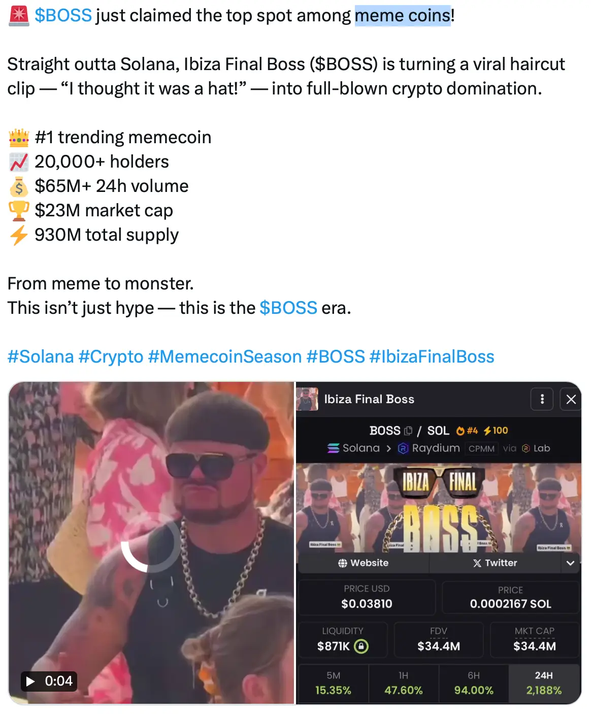 Accounts on X are posting about a so-called 'meme coin' in relation to the 'Ibiza final boss' (X)