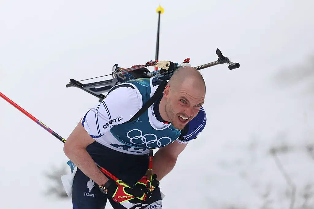 Emilien Jacquelin piled in on the Norwegian athlete (Alexander Hassenstein/Getty Images)