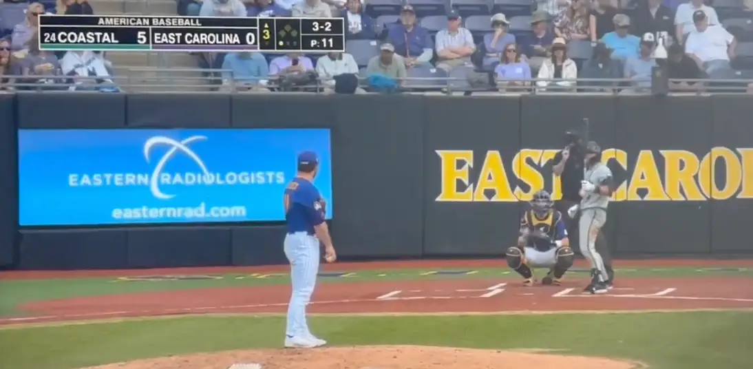 The college baseball game was between East Carolina University and Coastal Carolina University (X/@Bpquigs)