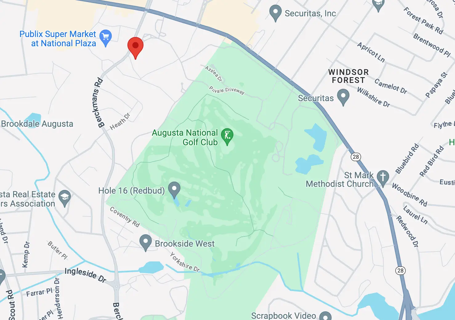 The humble home is just a stone's throw away from the home of the Masters, Augusta National Golf Club. (Google Maps)