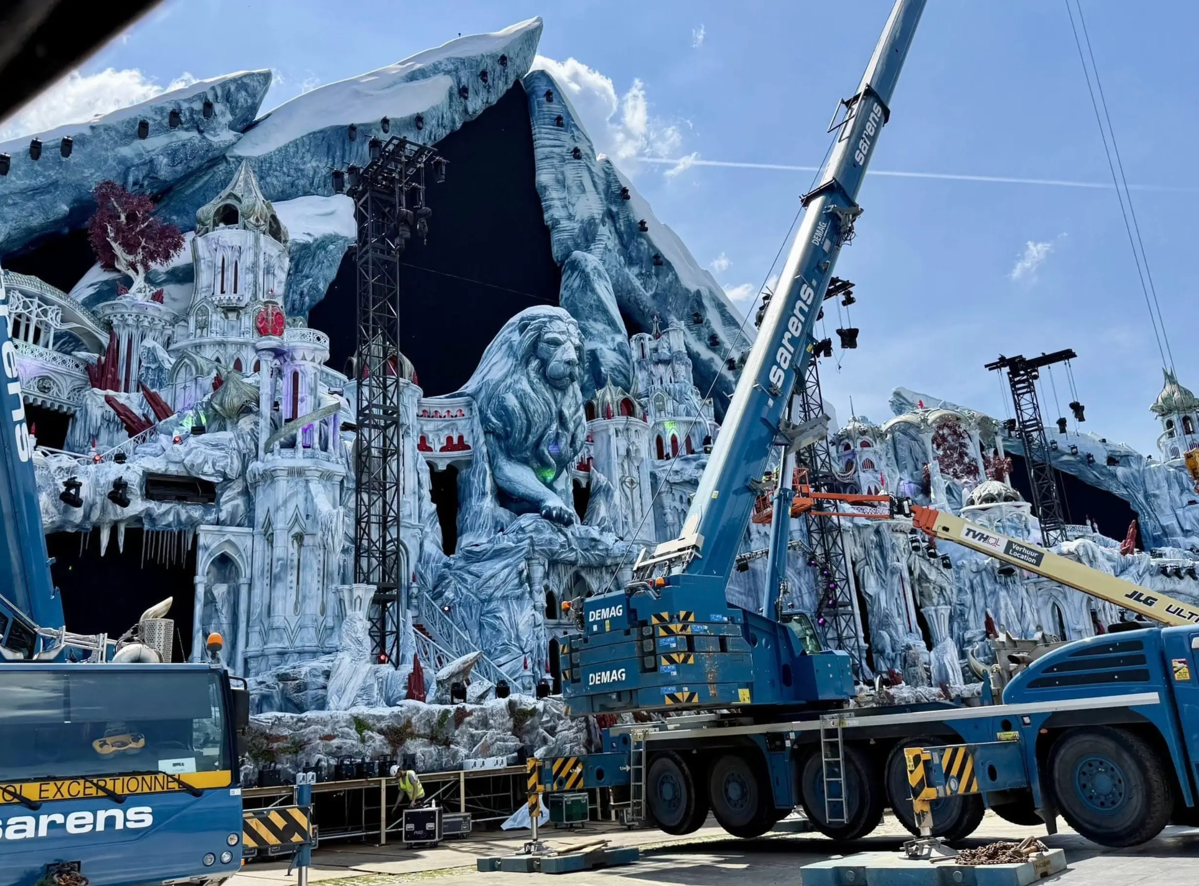 The extravagantly-designed main stage has now been decimated by the fire (X)