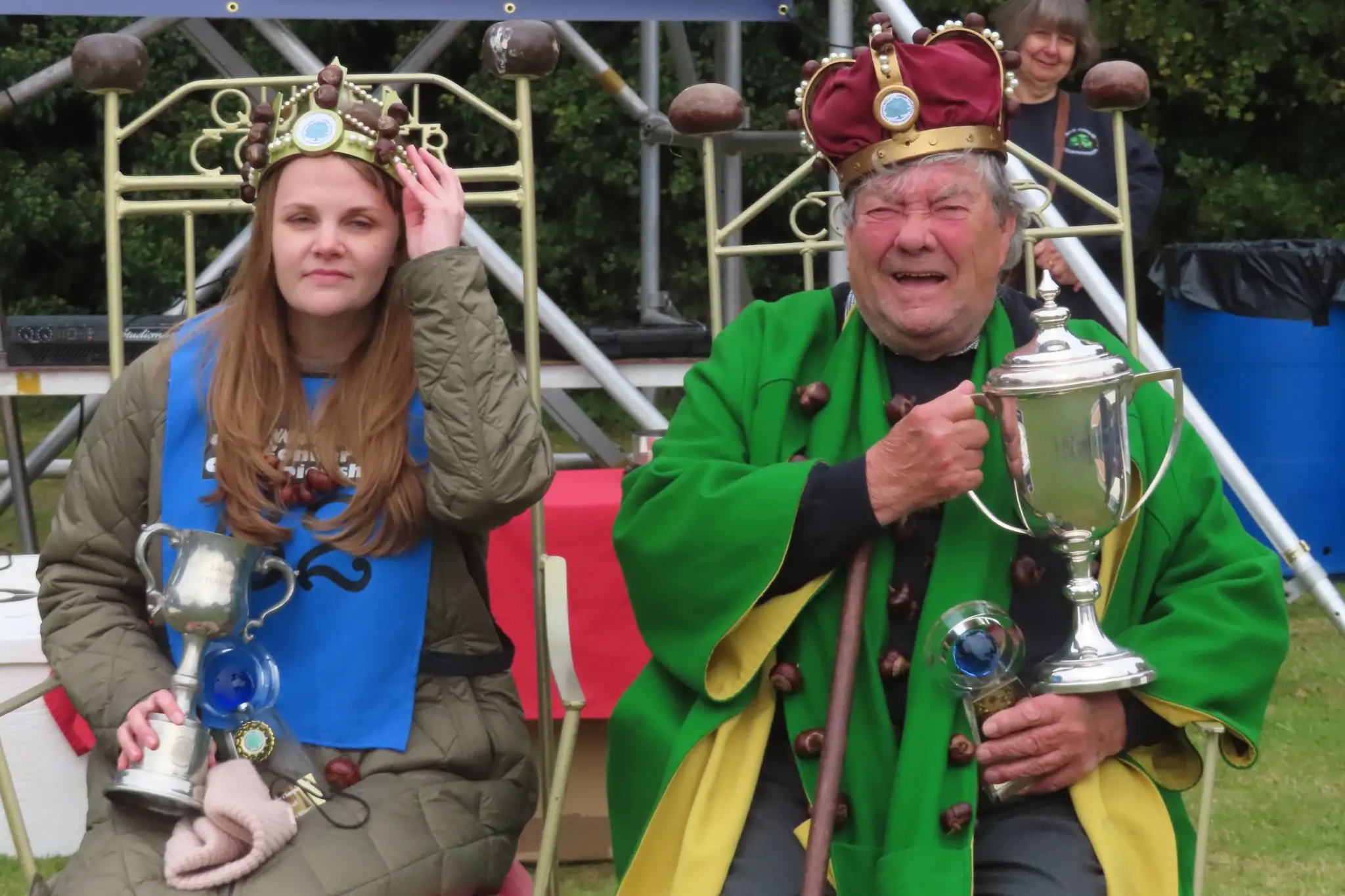 This year's overall winner was 'Queen Conker' Kelci Banschbach, while conker veteran David Jakins was crowned 'King Conker'. (World Conker Championships)