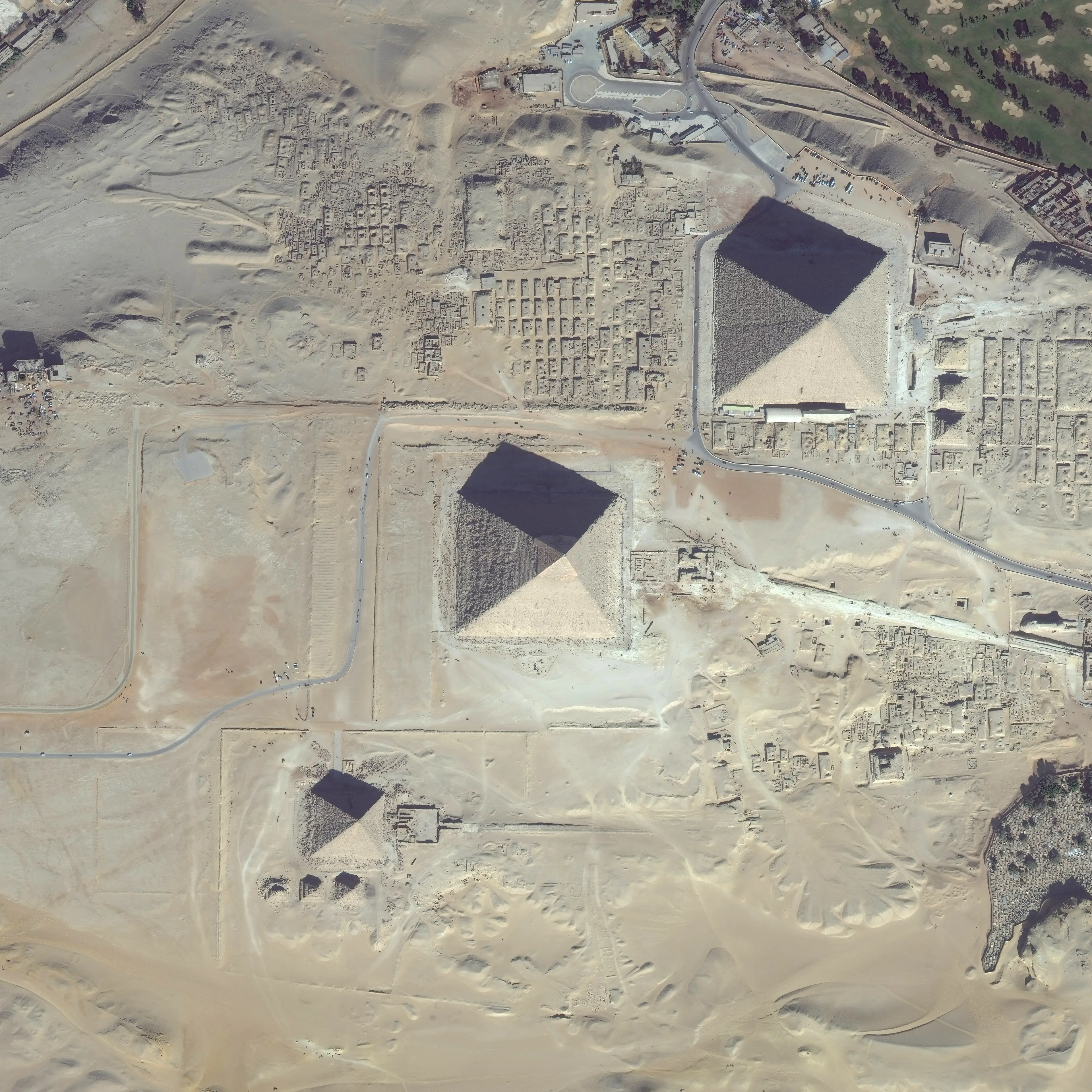 You can see the 'line' down the middle of one side of the Great Pyramid (DigitalGlobe via Getty Images via Getty Images)