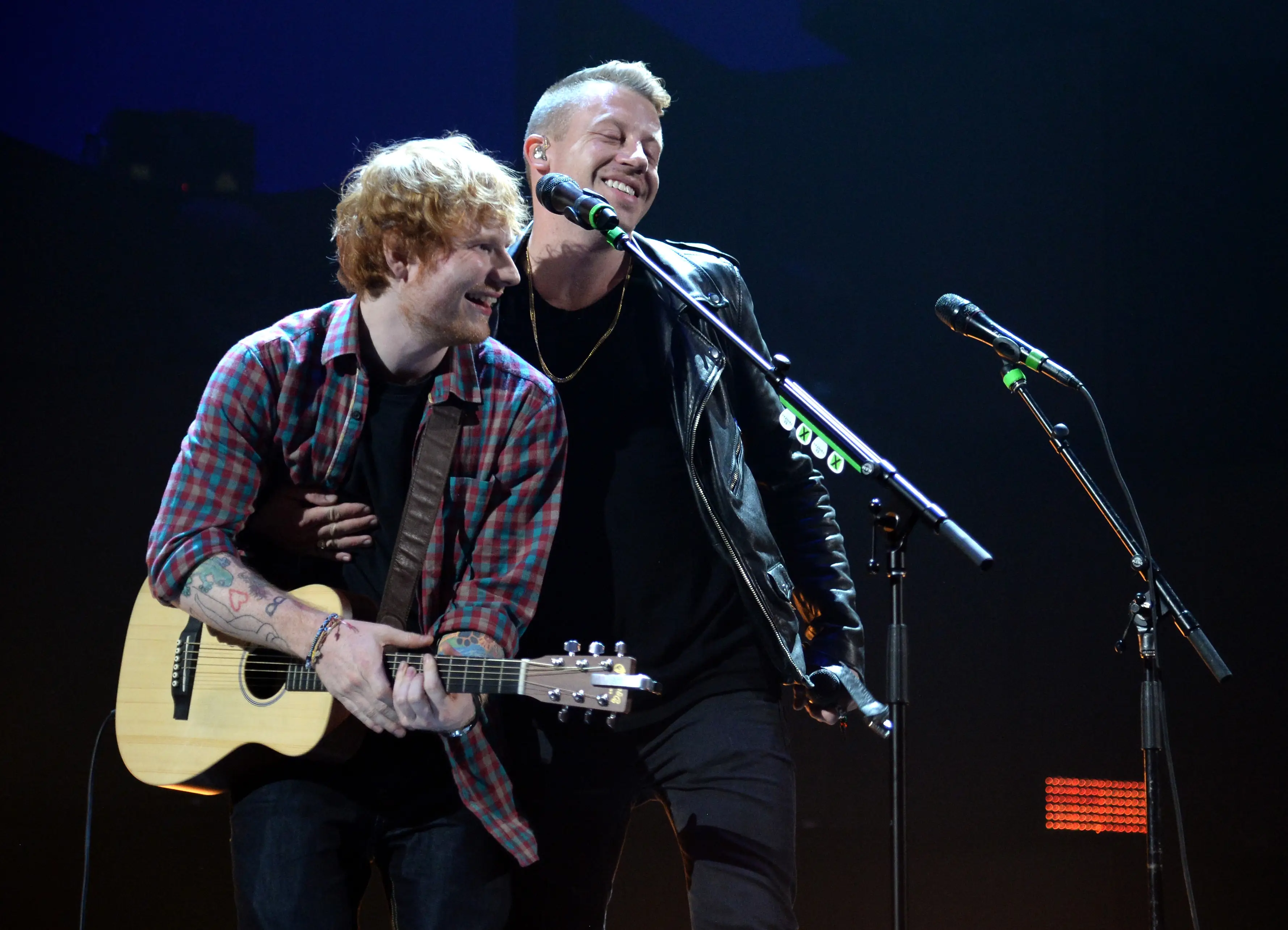 Sheeran and Macklemore seen performing together in 2014 (Kevin Mazur/WireImage)