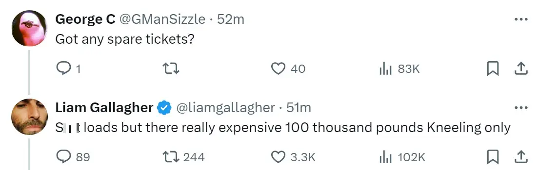 Liam has never shied away from sharing his thoughts on social media (X/@liamgallagher)