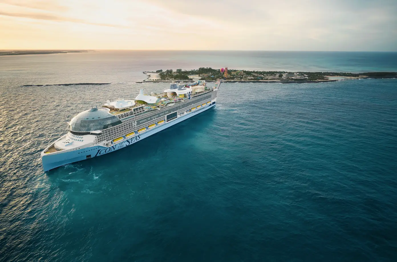 The island with a RC ship docked (Royal Caribbean)