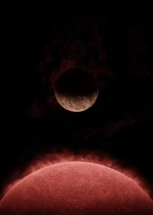 Artist's view of exoplanet SPECULOOS-3 b orbiting its star. The planet is as big as the Earth. (Lionel Garcia)