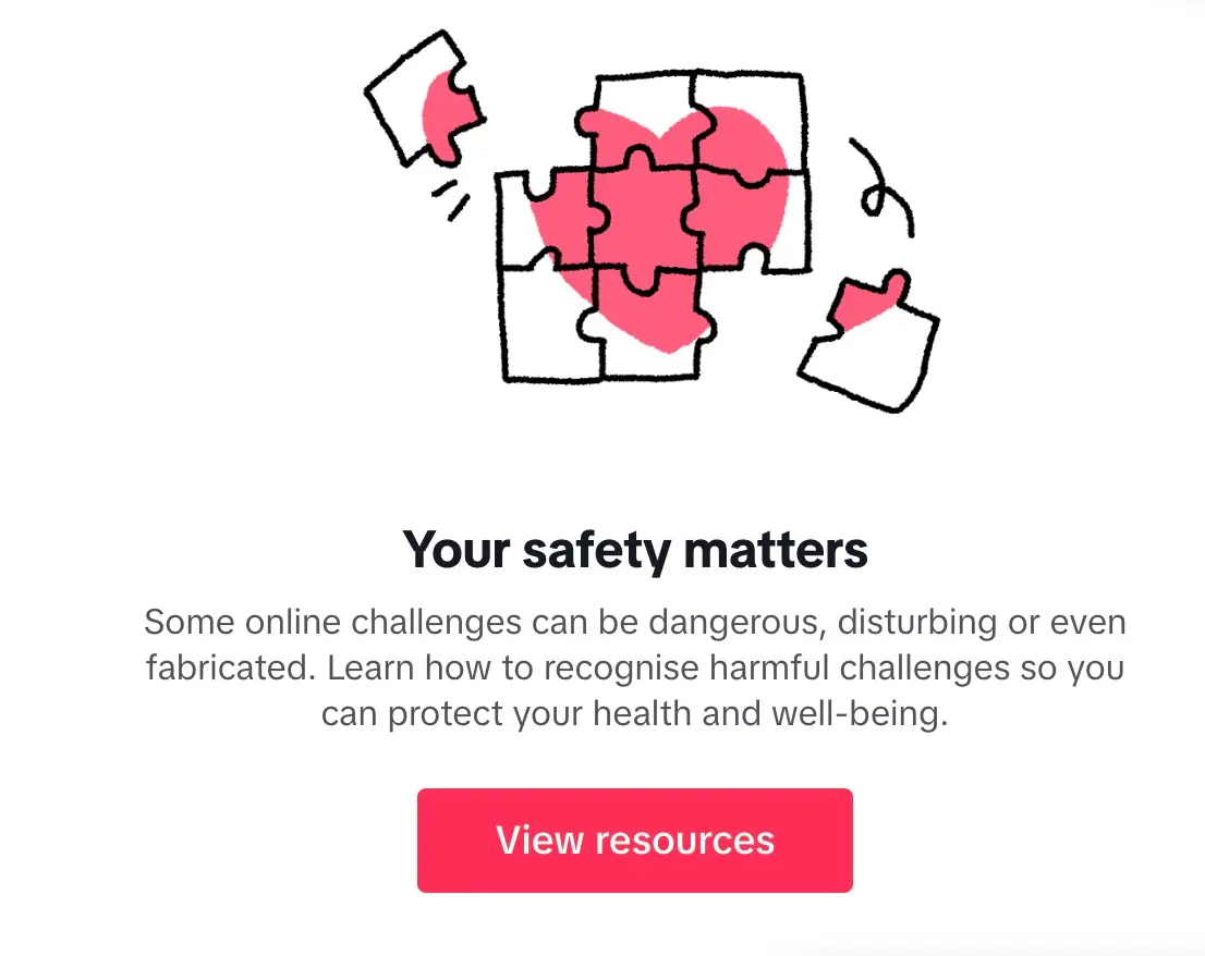 The warning that comes up when you search for dry-scooping on TikTok (TikTok)