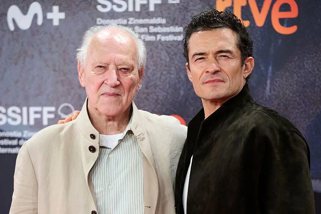 Orlando Bloom with director Werner Herzog (Carlos Alvarez/Getty Images)