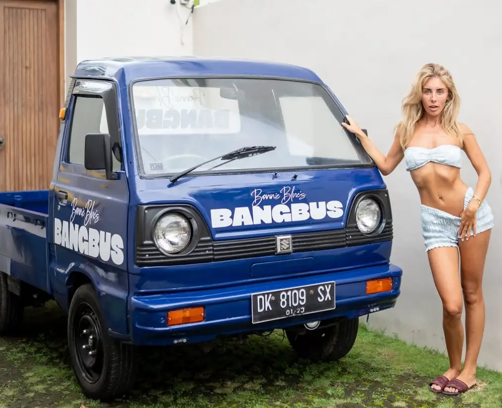 The adult content creator was arrested after attempting to take her 'Bang Bus' to Bali (Instagram/BonnieBlue)