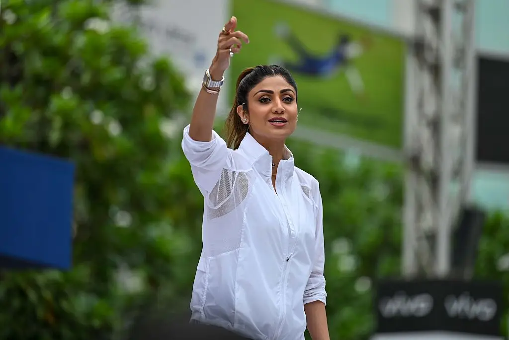 Shetty performing yoga in a public event in 2026 (Parveen Kumar/Hindustan Times via Getty Images)