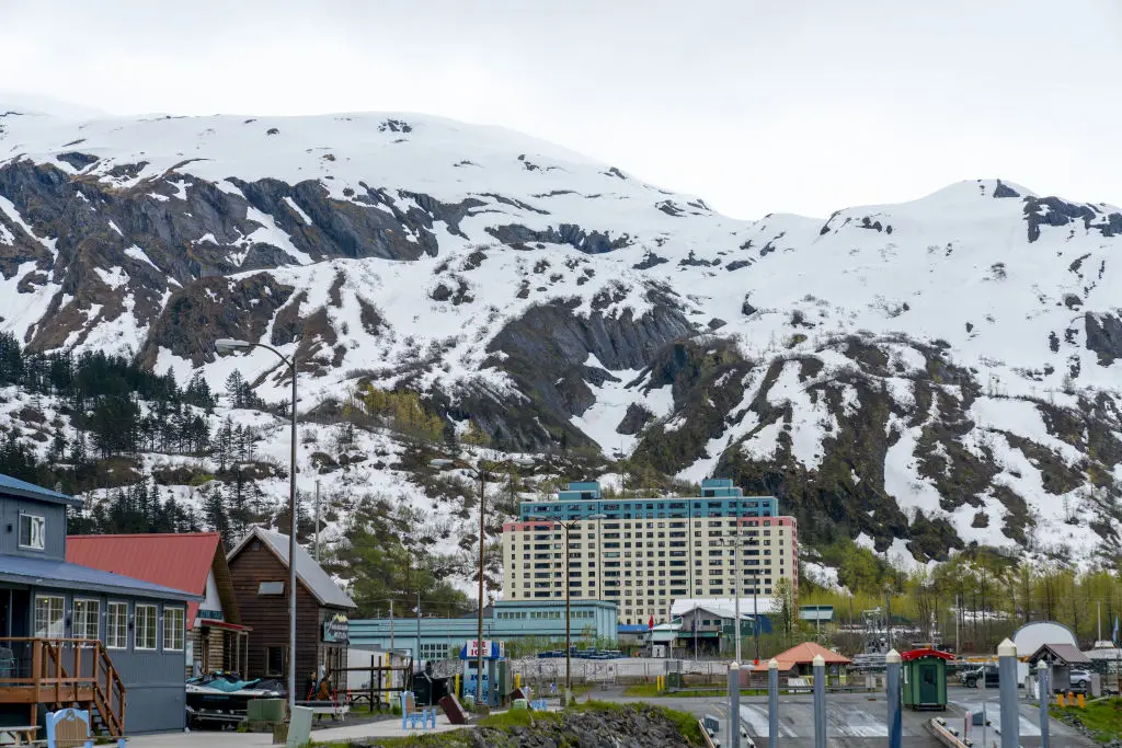 Begich Towers in Whittier, Alaska, houses all of the city's 263 residents (Hasan Akbas/Anadolu via Getty Images)