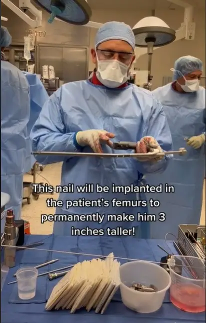 The doctor shows what is inserted into the legs during height lengthening surgery.