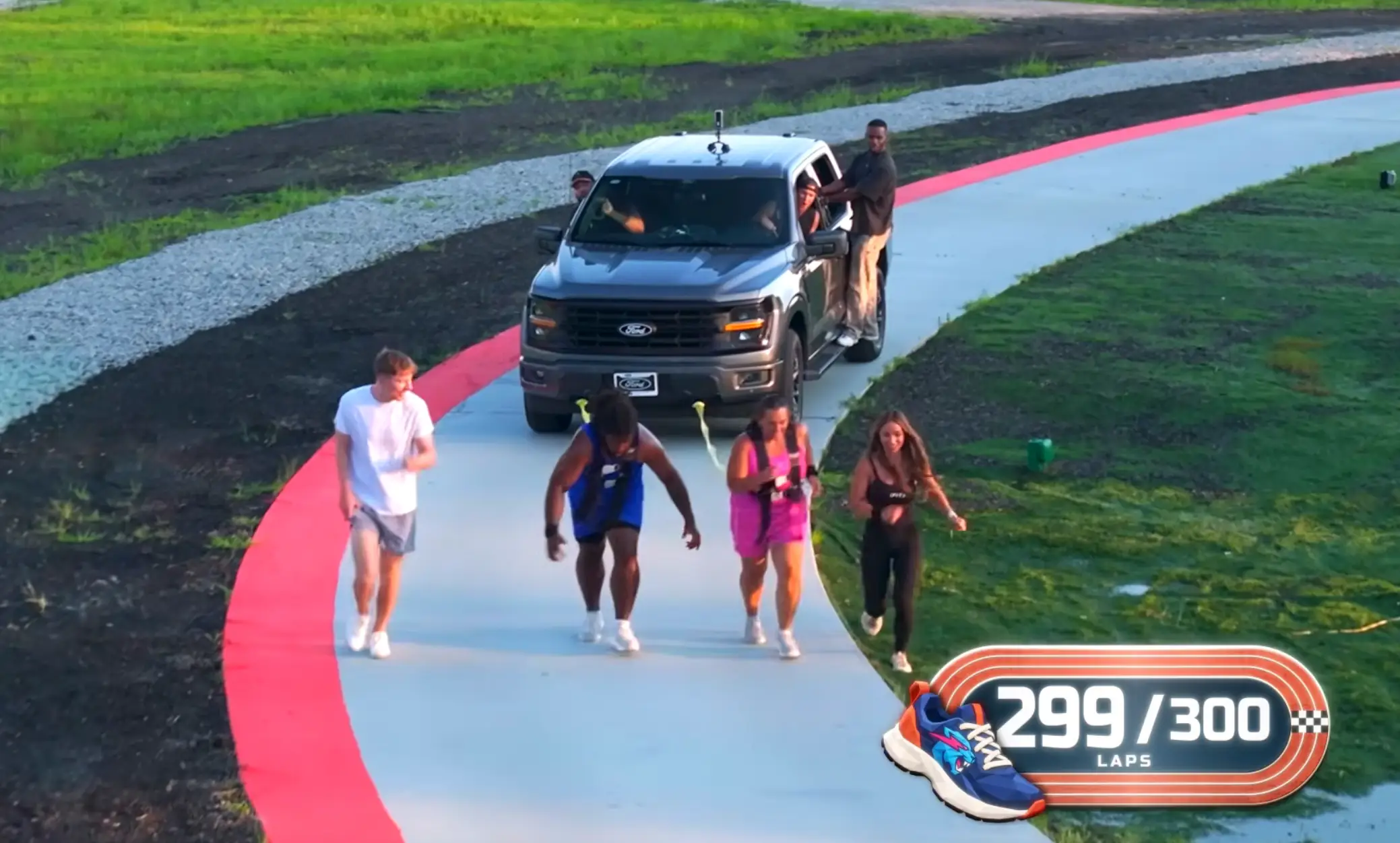They dragged a truck around the facility 300 times to win it (YouTube/MrBeast)