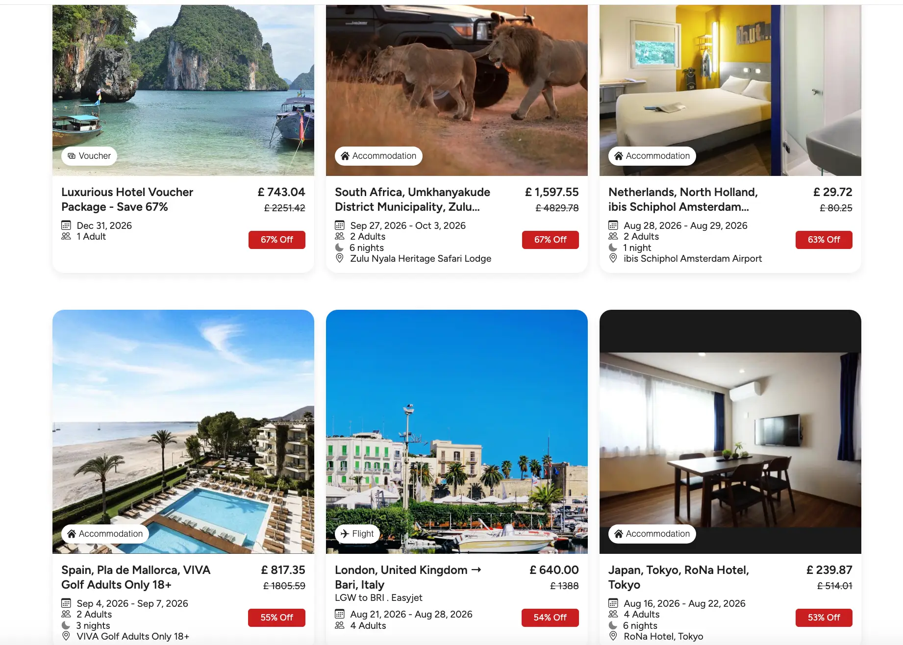 Current listings available on the website (Transfer Travel)