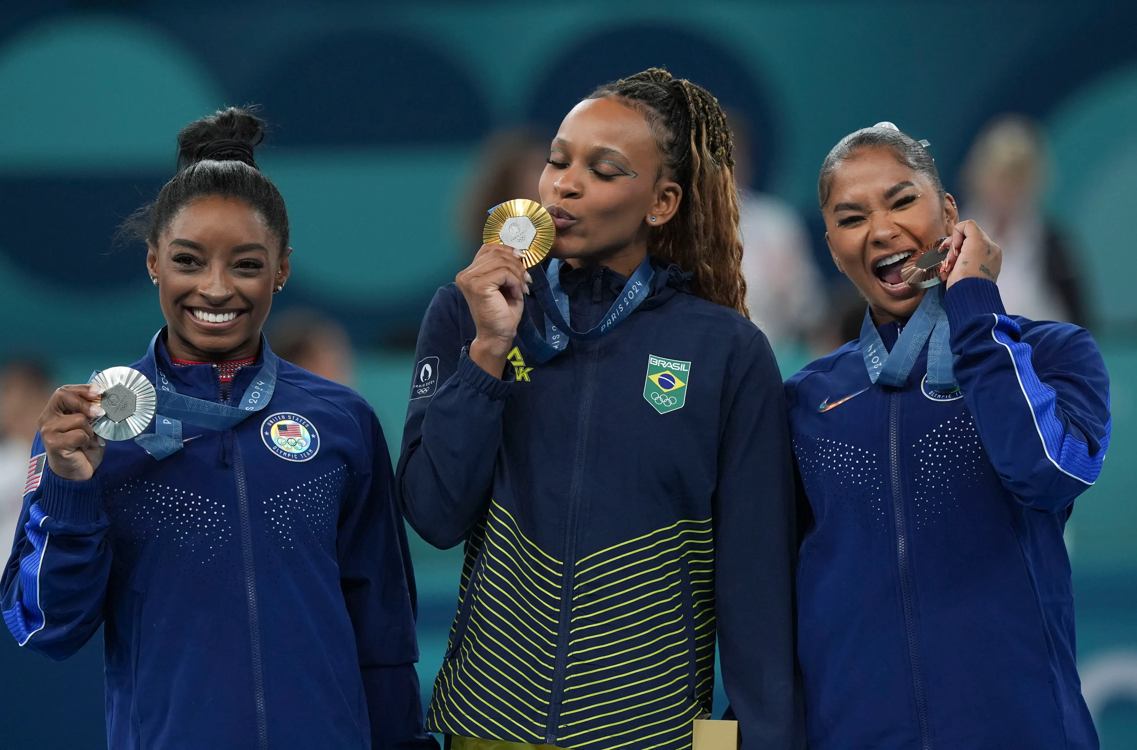 Biles won silver in the floor final. (Toni L. Sandys/The Washington Post via Getty Images)