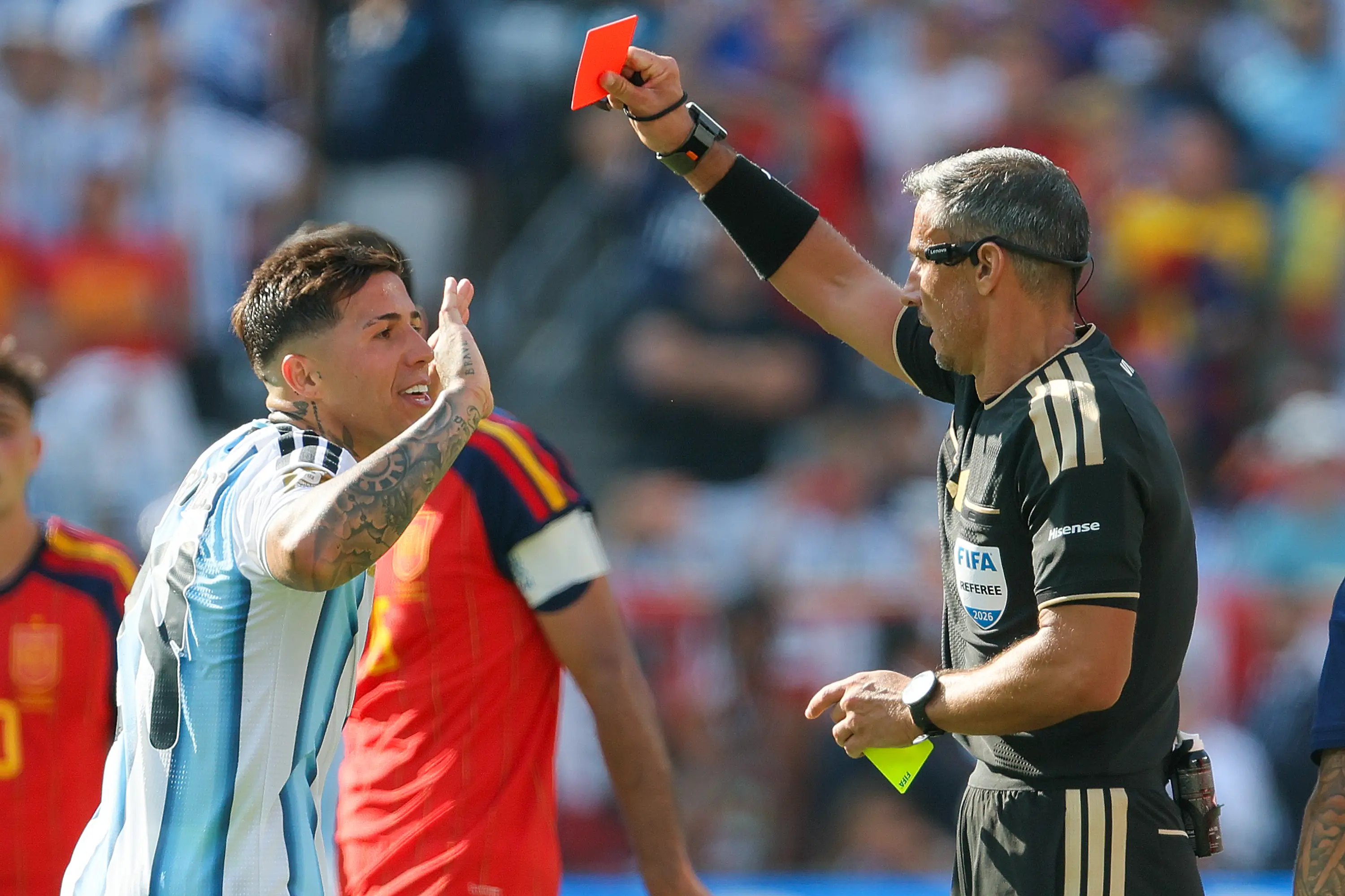 Fernandez, 25, was also shown a red during the game (Richard Sellers/Sportsphoto/Allstar via Getty Images)