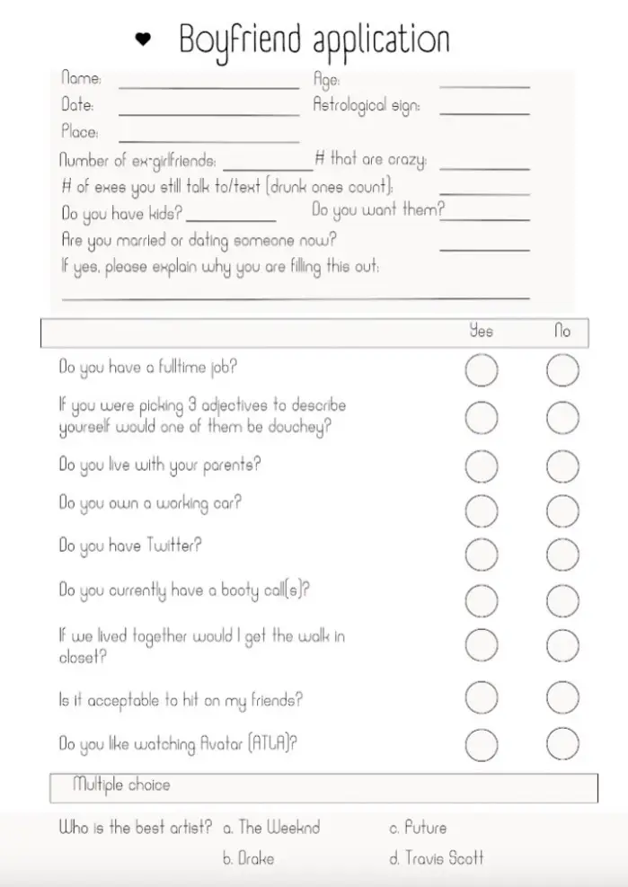 Vera's dating questionnaire (Jam Press)