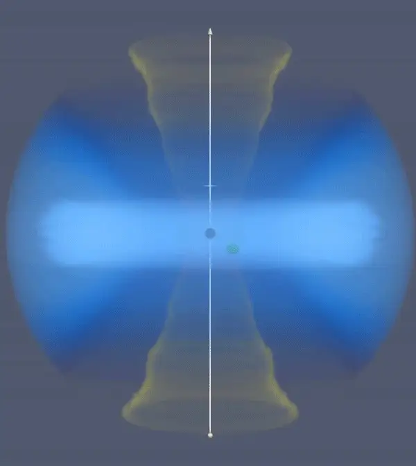 A CGI of the two black holes orbiting.