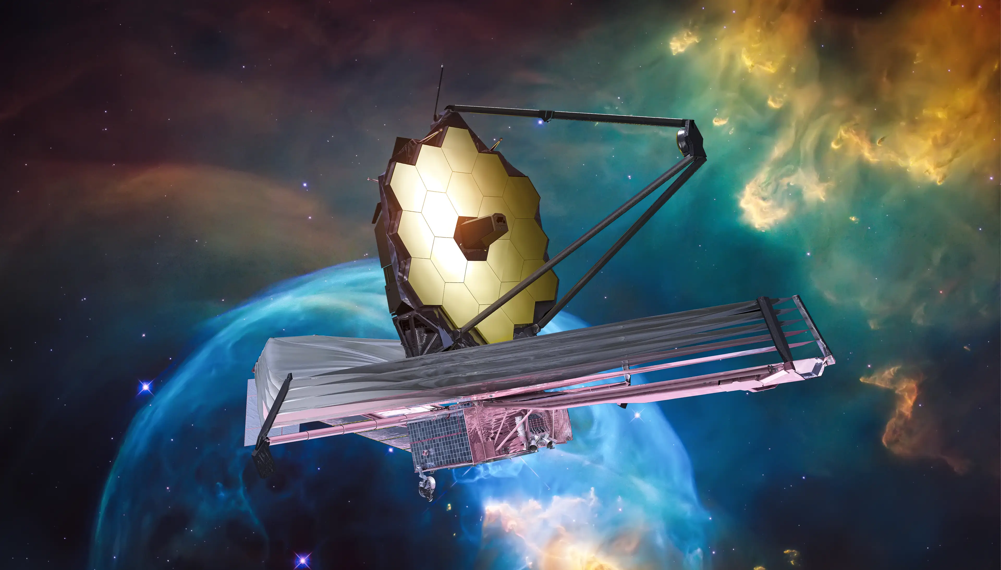 CGI of what the JWST looks like in space.