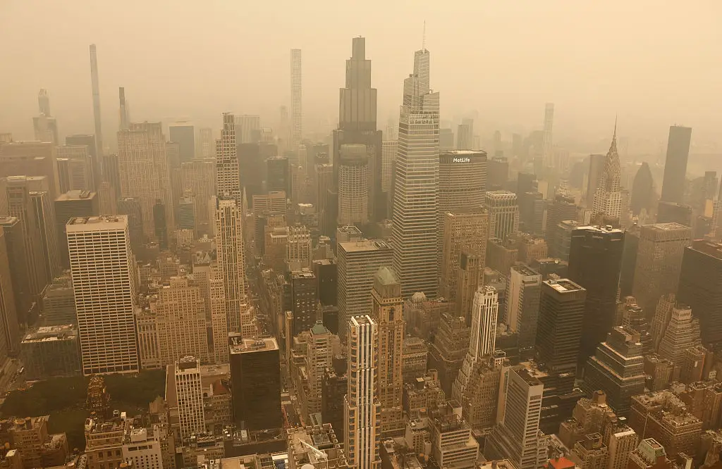 Smoke from the Canadian wildfires shrouding New York City earlier this week. (Gary Hershorn/Getty Images)