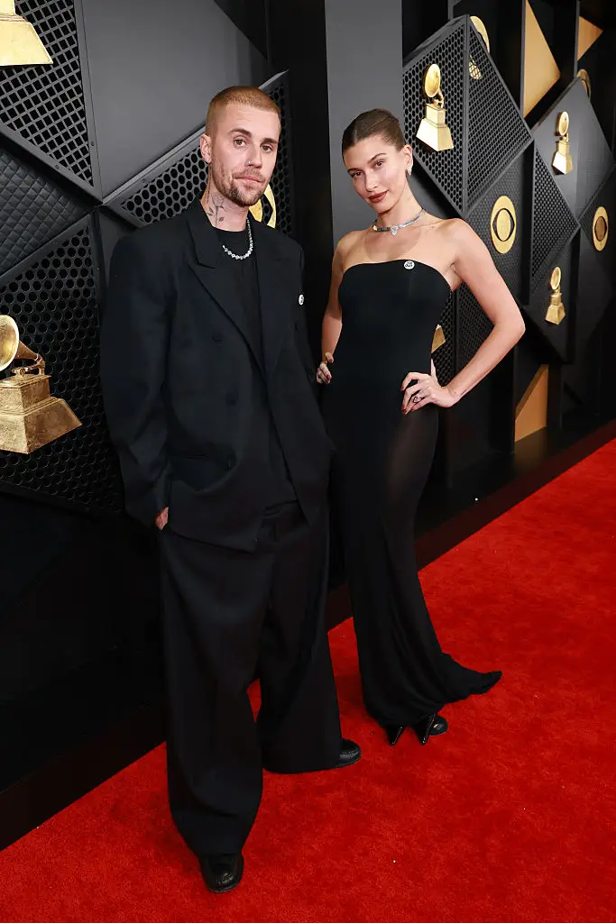 Justin and Hailey's appearance on the Grammys red carpet has been picked apart (Kevin Mazur/Getty Images for The Recording Academy)