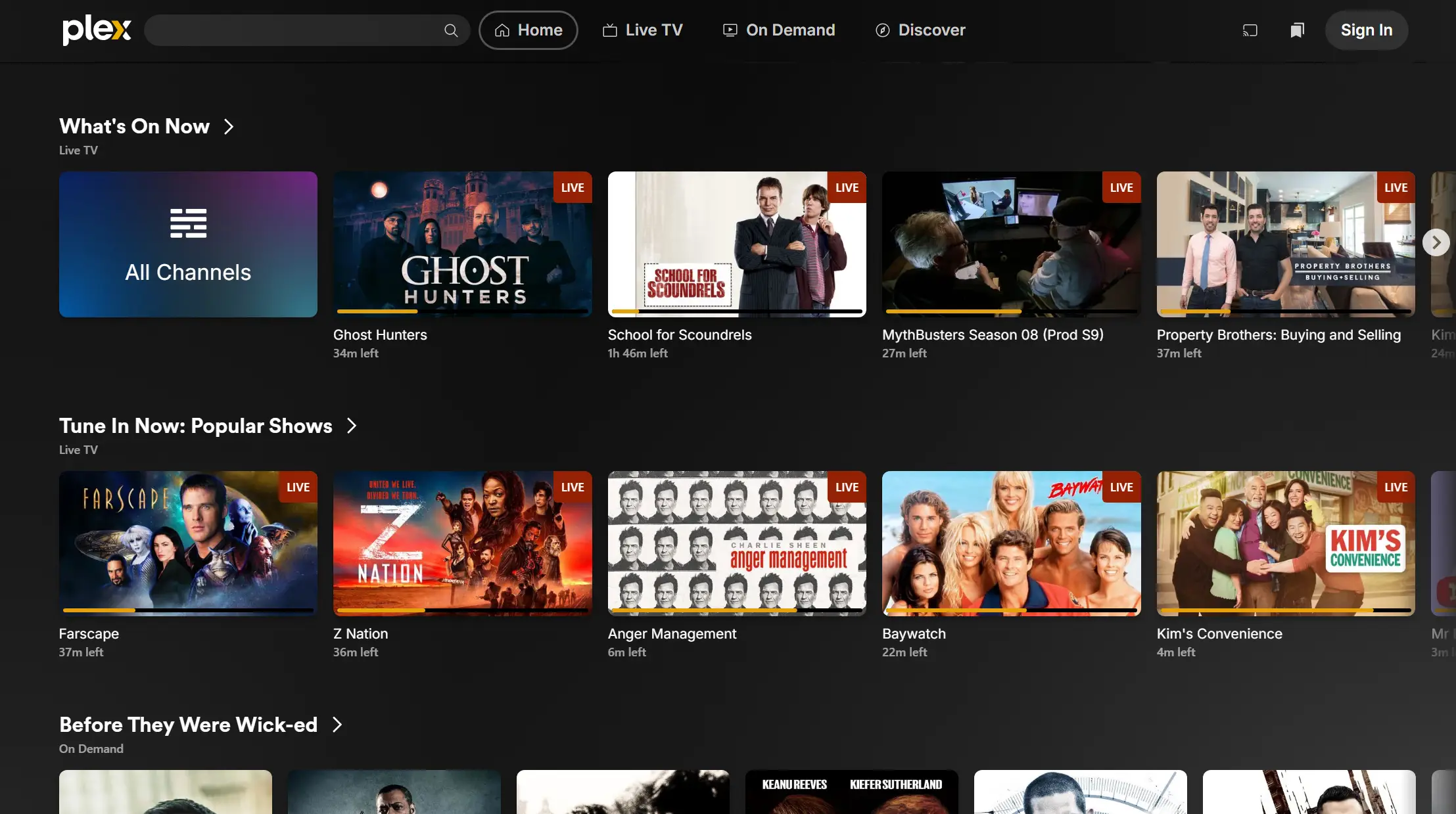 There's live TV, streaming and you can make your own library (Plex)