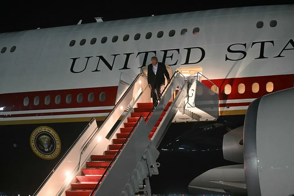The US Secret Service reportedly advised Trump to fly on the older plane for security reasons, but Trump claims he let the newer plane go ahead so it could be shown off (SAUL LOEB / AFP via Getty Images)