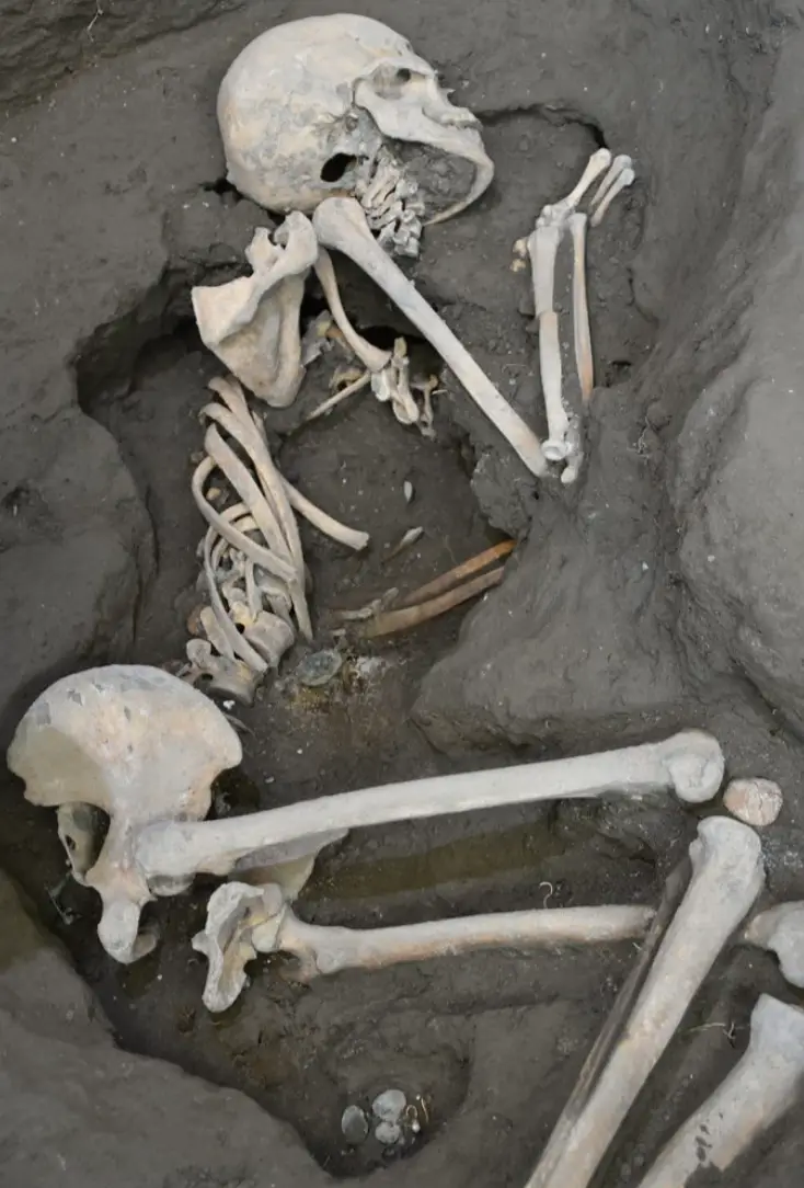 The woman's skeleton was found curled up on a bed, she had a stash of coins and valuable jewellery with her. (Parco Archeologico di Pompeii)