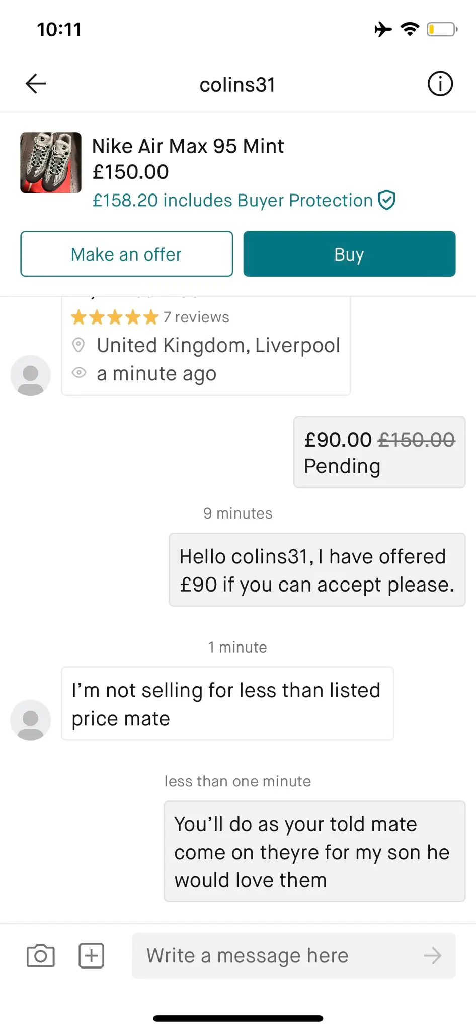 The social media user posted screenshots of the comedic conversation.