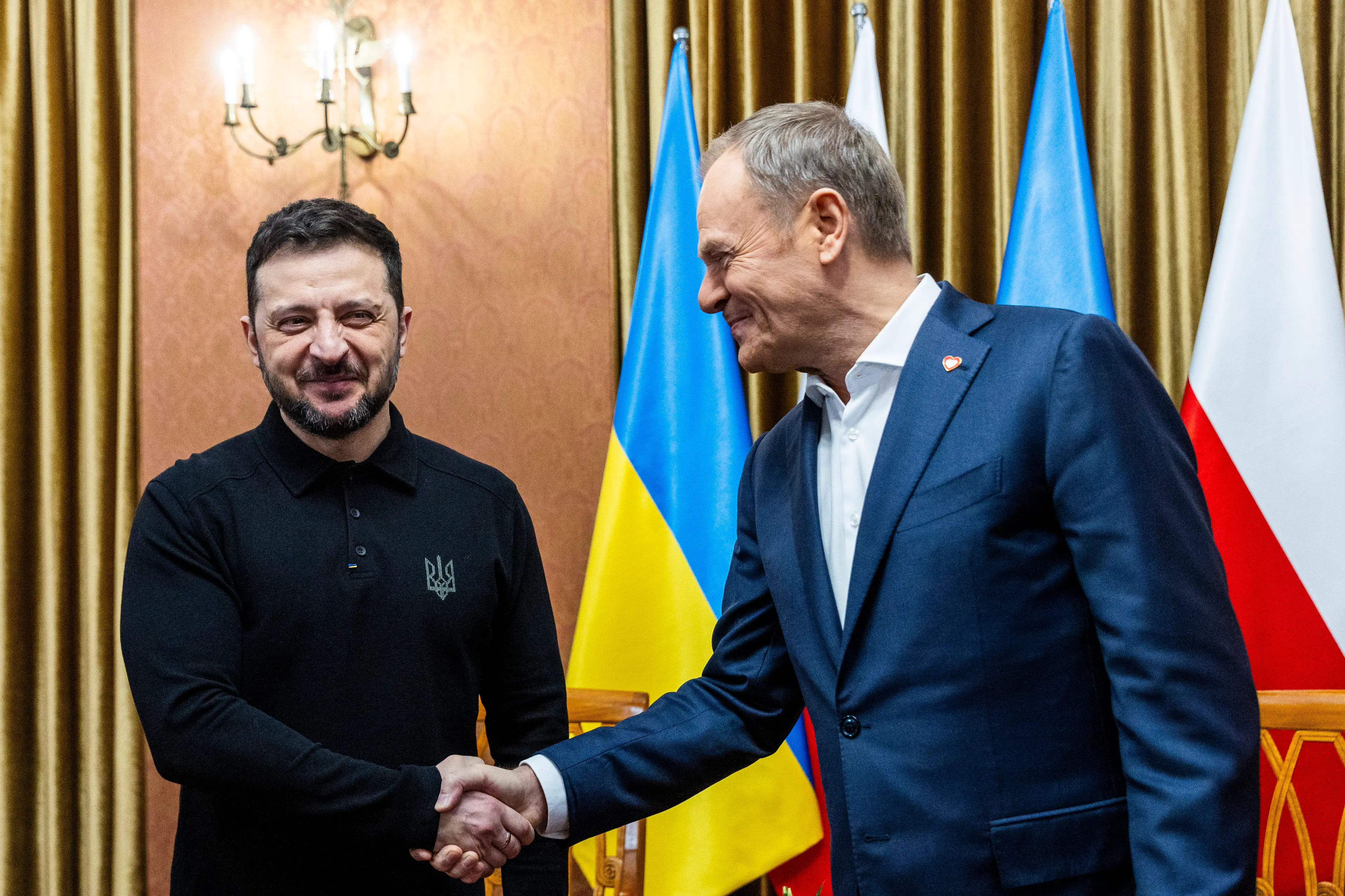 Tusk with Ukrainian President Zelenskyy in January. (Andrzej Iwanczuk/NurPhoto via Getty Images)