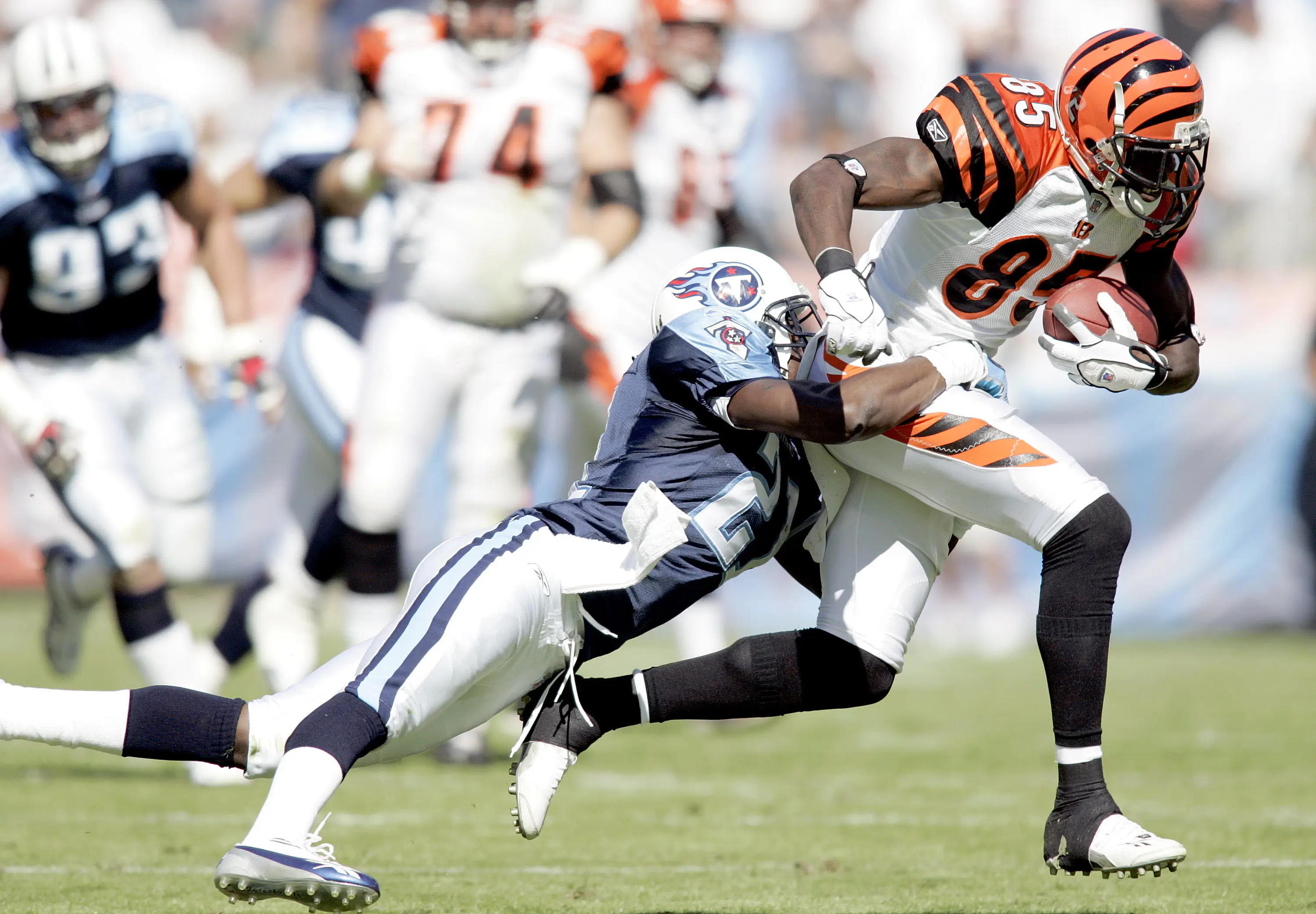 Chad Johnson playing in the orange and black of the Cincinnati Bengals (Rex Brown/NFLPhotoLibrary)