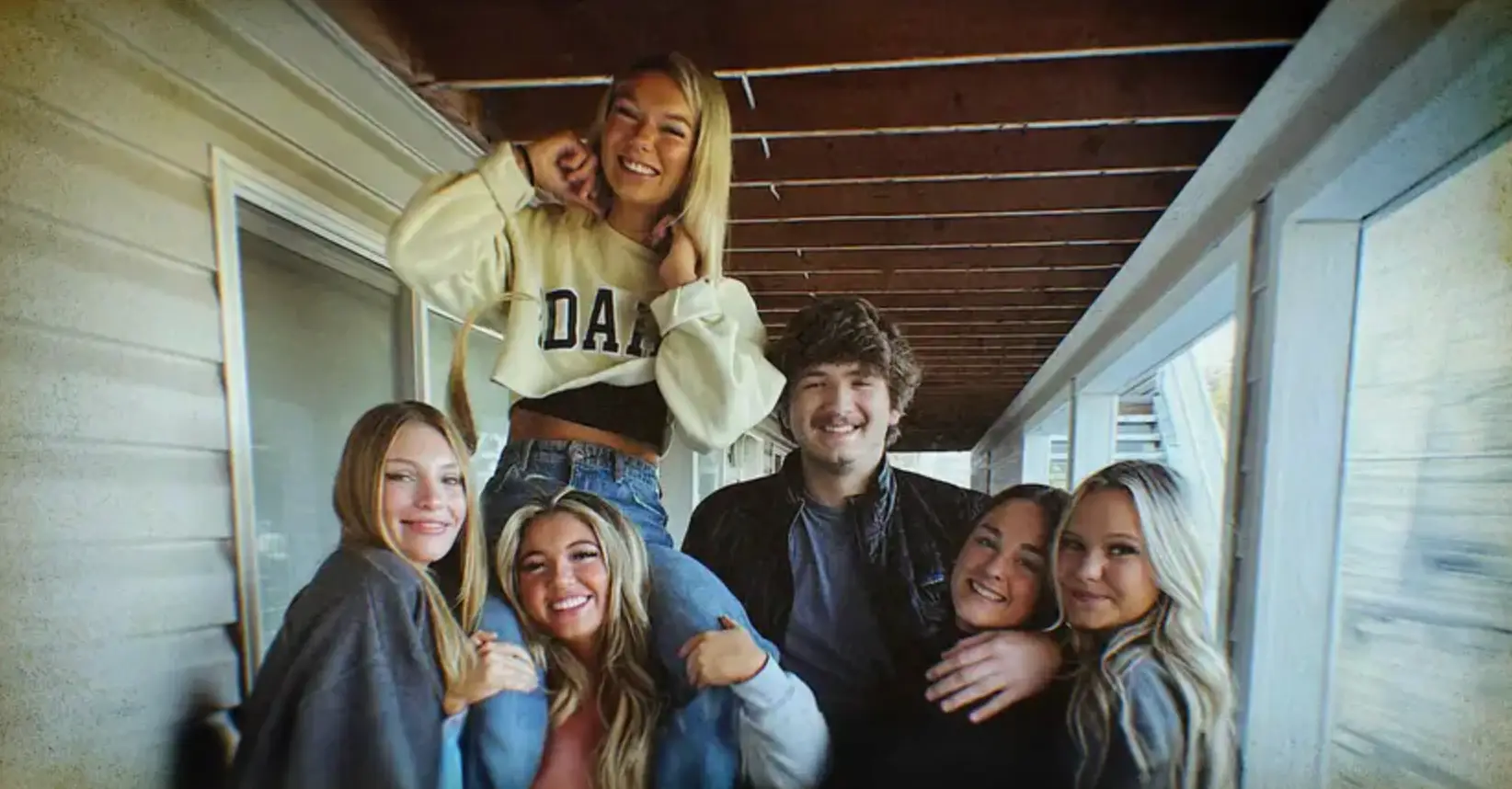 Madison Mogen, Kaylee Goncalves, Xana Kernodle and Ethan Chapin, alongside surviving roommates Dylan Mortensen, far left, and Bethany Funke, far right (Handout)