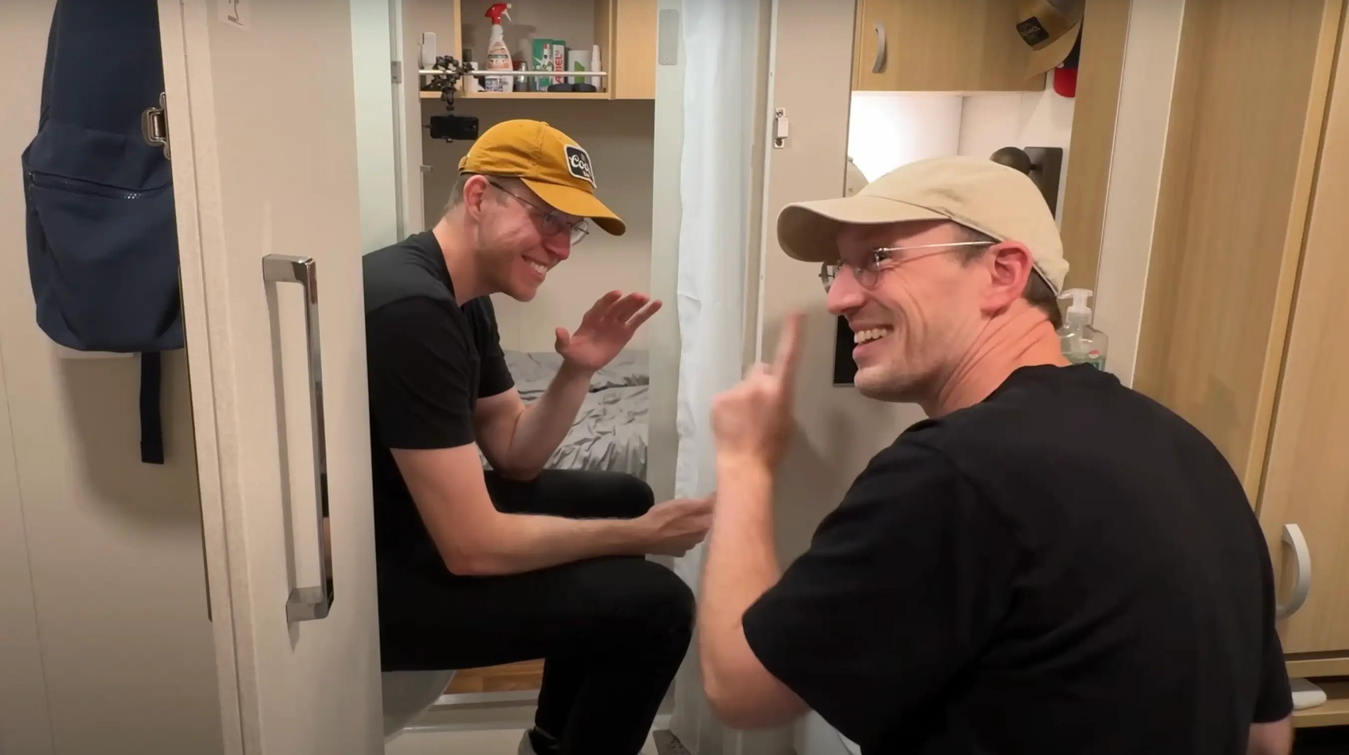 The tiny bathroom and its proximity to the person you share it with is something else (YouTube / BryanJamesCruises)