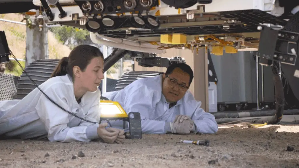 NASA experts testing the lightsaber-thingy before sending it off to Mars.