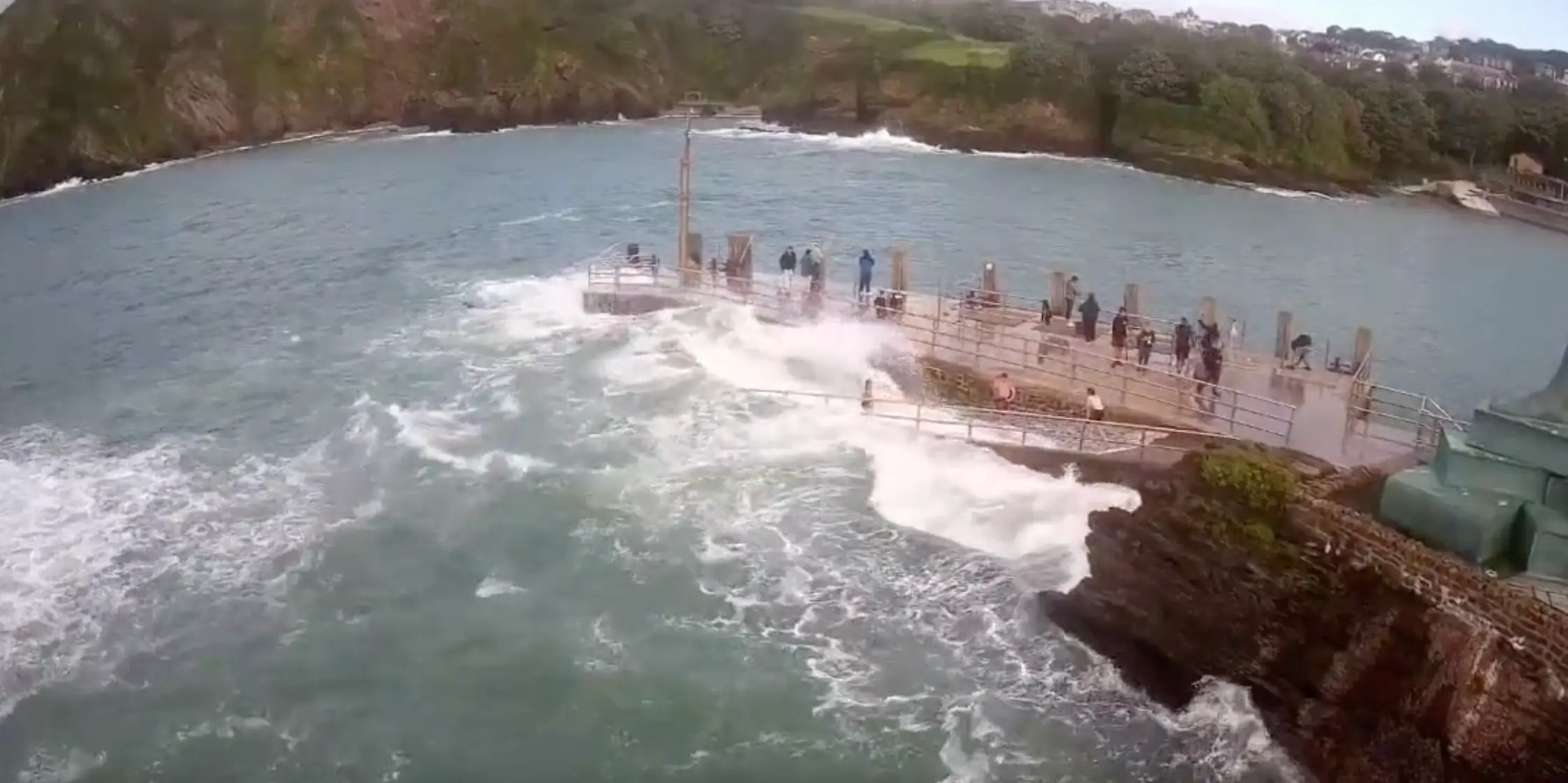 The girl was standing on the slipway when the wave stuck.