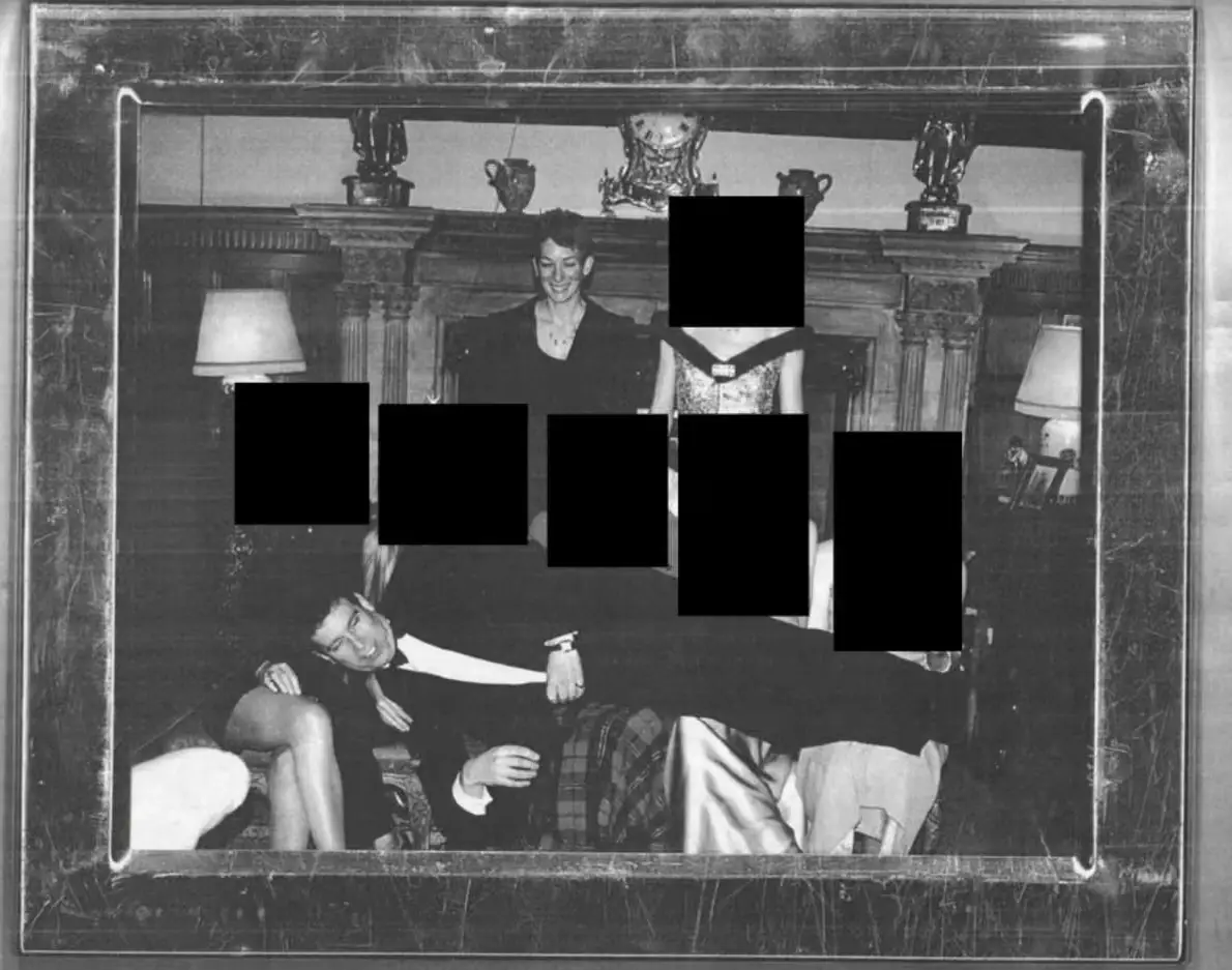 The former Duke of York pictured sprawled across five people (Department of Justice)