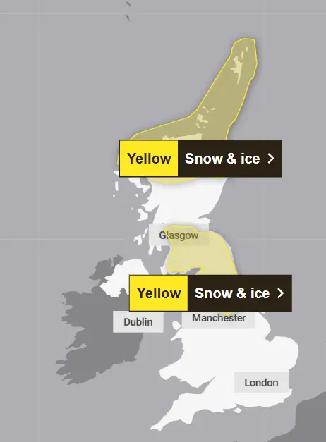 The warnings cover parts of Scotland and England (Met Office) 