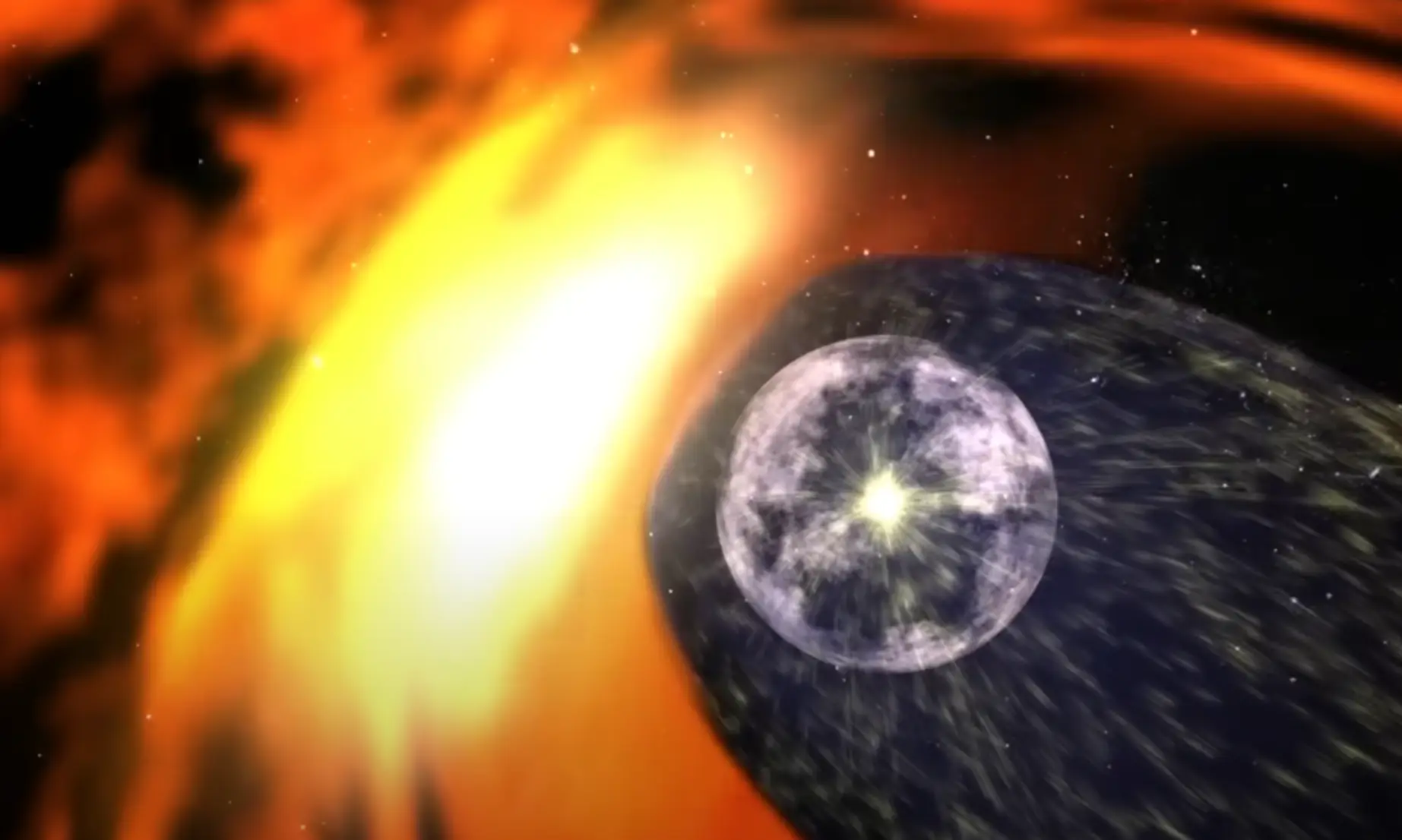 An artistic depiction of the heliosphere and its boundaries (NASA)